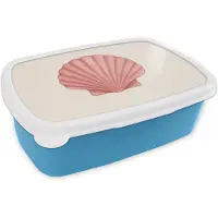 MuchoWow Broodtrommel Blauw - Lunchbox Schelp - Roze - Ribbels - Brooddoos 18x12x6 cm - Brood lunch box - Broodtrommels voor kinderen en volwassenen