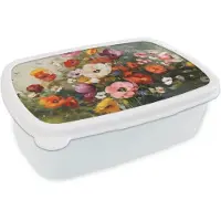 MuchoWow Broodtrommel Wit - Lunchbox Vrolijk boeket - Dynamisch - Subtiele kleurspatten - Brooddoos 18x12x6 cm - Brood lunch box - Broodtrommels voor kinderen en volwassenen
