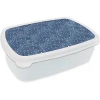 MuchoWow Broodtrommel Wit - Lunchbox Frans - Citroen - Stippen - Wit - Blauw - Brooddoos 18x12x6 cm - Brood lunch box - Broodtrommels voor kinderen en volwassenen