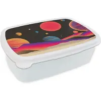 MuchoWow Broodtrommel Wit - Lunchbox Hemel - Planeten - Felgekleurd - Brooddoos 18x12x6 cm - Brood lunch box - Broodtrommels voor kinderen en volwassenen