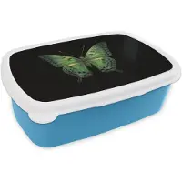 MuchoWow Broodtrommel Blauw - Lunchbox Vlinder - Groen - Diepte - Brooddoos 18x12x6 cm - Brood lunch box - Broodtrommels voor kinderen en volwassenen