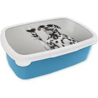 MuchoWow Broodtrommel Blauw - Lunchbox Zonnebril - Dalmatiër - Wijnglas - Tong - Brooddoos 18x12x6 cm - Brood lunch box - Broodtrommels voor kinderen en volwassenen