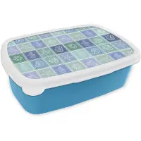 MuchoWow Broodtrommel Blauw - Lunchbox Nostalgisch - Kust - Zee - Zomer - Groen - Blauw - Brooddoos 18x12x6 cm - Brood lunch box - Broodtrommels voor kinderen en volwassenen