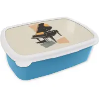 MuchoWow Broodtrommel Blauw - Lunchbox Vleugel - Zwart - Abstract - Illustratie - Brooddoos 18x12x6 cm - Brood lunch box - Broodtrommels voor kinderen en volwassenen