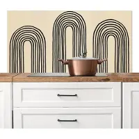 KitchenYeah Spatscherm keuken 120x60 cm - Kookplaat achterwand Boogvormen - Zwart - Strak - Muurbeschermer - Spatwand fornuis - Hoogwaardig aluminium