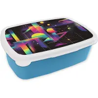 MuchoWow Broodtrommel Blauw - Lunchbox Abstract - Vormen - Kleurrijk - Lijnen - Brooddoos 18x12x6 cm - Brood lunch box - Broodtrommels voor kinderen en volwassenen