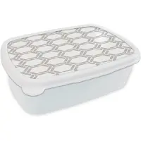 MuchoWow Broodtrommel Wit - Lunchbox Grafisch - Patroon - Modern - Hexagon - Geometrisch - Brooddoos 18x12x6 cm - Brood lunch box - Broodtrommels voor kinderen en volwassenen
