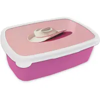 MuchoWow Broodtrommel Roze - Lunchbox Zomers - Hoed - Roze - Brooddoos 18x12x6 cm - Brood lunch box - Broodtrommels voor kinderen en volwassenen