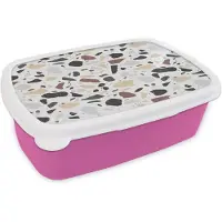 MuchoWow Broodtrommel Roze - Lunchbox Terrazzo - Patroon - Kleurrijk - Klei - Brooddoos 18x12x6 cm - Brood lunch box - Broodtrommels voor kinderen en volwassenen