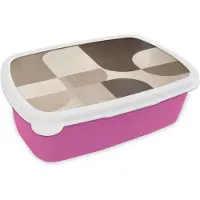 MuchoWow Broodtrommel Roze - Lunchbox Geometrisch - Geweven structuur - Modern - Brooddoos 18x12x6 cm - Brood lunch box - Broodtrommels voor kinderen en volwassenen