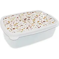 MuchoWow Broodtrommel Wit - Lunchbox Terrazzo - Patroon - Wit - Urban - Brooddoos 18x12x6 cm - Brood lunch box - Broodtrommels voor kinderen en volwassenen