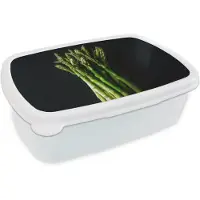 MuchoWow Broodtrommel Wit - Lunchbox Asperges - Felgroen - Brooddoos 18x12x6 cm - Brood lunch box - Broodtrommels voor kinderen en volwassenen