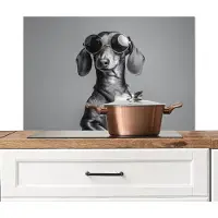 KitchenYeah Spatscherm keuken 80x55 cm - Kookplaat achterwand Teckel - Bier - Glas - Bril - Muurbeschermer - Spatwand fornuis - Hoogwaardig aluminium