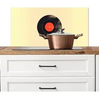 KitchenYeah Spatscherm keuken 80x40 cm - Kookplaat achterwand Illustratie - Vinylplaat - Beige - Vintage - Muurbeschermer - Spatwand fornuis - Hoogwaardig aluminium