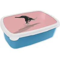 MuchoWow Broodtrommel Blauw - Lunchbox Kat - Skateboard - Roze - Brooddoos 18x12x6 cm - Brood lunch box - Broodtrommels voor kinderen en volwassenen