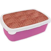 MuchoWow Broodtrommel Roze - Lunchbox Nautisch - Chic - Stippen - Rood - Wit - Brooddoos 18x12x6 cm - Brood lunch box - Broodtrommels voor kinderen en volwassenen