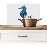 KitchenYeah Spatscherm keuken 60x40 cm - Kookplaat achterwand Zeepaardje - Staart - Blauw - Muurbeschermer - Spatwand fornuis - Hoogwaardig aluminium