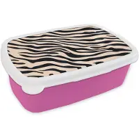 MuchoWow Broodtrommel Roze - Lunchbox Zebraprint - Dynamisch - Roze - Brooddoos 18x12x6 cm - Brood lunch box - Broodtrommels voor kinderen en volwassenen