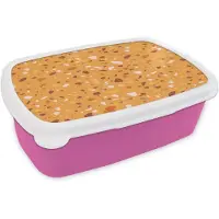 MuchoWow Broodtrommel Roze - Lunchbox Terrazzo - Patroon - Okergeel - Brooddoos 18x12x6 cm - Brood lunch box - Broodtrommels voor kinderen en volwassenen