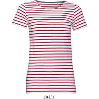Sol 01399 - Women's Round Neck Striped T-Shirt Miles White/Red - M - cotton