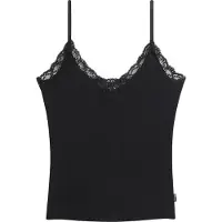 Superdry Vintage Geribd Camitopje van Biologisch Katoen met Kanten Boord Zwart Grootte: S/M