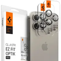 Spigen Optik Pro EZ Fit Lens Protector - Cameralens bescherming (2-pack) voor de Apple iPhone 16 Pro (Max) / 15 Pro (Max) - Natural Titanium