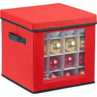 Relaxdays kerstballen opbergbox - voor 64 ballen - 30x30x30 cm - handgreep - rood-groen