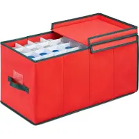 Relaxdays kerstballen opbergbox - voor 128 ballen - 30x30x60 cm - handgreep - rood-groen