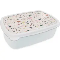 MuchoWow Broodtrommel Wit - Lunchbox Terrazzo - Patroon - Kleurrijk - Brooddoos 18x12x6 cm - Brood lunch box - Broodtrommels voor kinderen en volwassenen