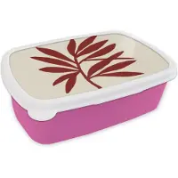 MuchoWow Broodtrommel Roze - Lunchbox Tak - Bladeren - Rood - Brooddoos 18x12x6 cm - Brood lunch box - Broodtrommels voor kinderen en volwassenen