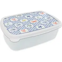 MuchoWow Broodtrommel Wit - Lunchbox Italiaans - Zee - Sfeer- Mozaïek - Blauw - Multi - Brooddoos 18x12x6 cm - Brood lunch box - Broodtrommels voor kinderen en volwassenen