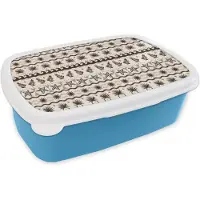 MuchoWow Broodtrommel Blauw - Lunchbox Nostalgisch - Kust - Zee - Palmbladeren - Zeeschelp - Oranje - Bruin - Brooddoos 18x12x6 cm - Brood lunch box - Broodtrommels voor kinderen en volwassenen