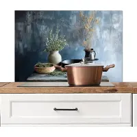 KitchenYeah Spatscherm keuken 80x55 cm - Kookplaat achterwand Pan - Kruiden - Schilderachtig - Muurbeschermer - Spatwand fornuis - Hoogwaardig aluminium