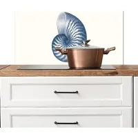 KitchenYeah Spatscherm keuken 80x40 cm - Kookplaat achterwand Blauw - Schelp - Spiraal - Muurbeschermer - Spatwand fornuis - Hoogwaardig aluminium