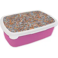 MuchoWow Broodtrommel Roze - Lunchbox Spat - Abstract - Waterverf - Oranje - Blauw - Brooddoos 18x12x6 cm - Brood lunch box - Broodtrommels voor kinderen en volwassenen