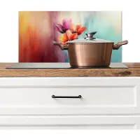 KitchenYeah Spatscherm keuken 60x30 cm - Kookplaat achterwand Tulpen - Lichtreflecties - Kleurverloop - Muurbeschermer - Spatwand fornuis - Hoogwaardig aluminium