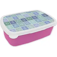 MuchoWow Broodtrommel Roze - Lunchbox Nostalgisch - Kust - Zee - Zomer - Groen - Blauw - Brooddoos 18x12x6 cm - Brood lunch box - Broodtrommels voor kinderen en volwassenen