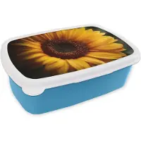 MuchoWow Broodtrommel Blauw - Lunchbox Geel - Zonnebloem - Zomers - Brooddoos 18x12x6 cm - Brood lunch box - Broodtrommels voor kinderen en volwassenen