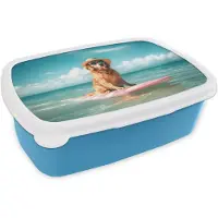 MuchoWow Broodtrommel Blauw - Lunchbox Zeewater - Hond - Golden retriever - Zonnebril - Brooddoos 18x12x6 cm - Brood lunch box - Broodtrommels voor kinderen en volwassenen