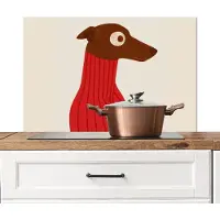 KitchenYeah Spatscherm keuken 90x60 cm - Kookplaat achterwand Silhouet - Hond - Trui - Rood - Muurbeschermer - Spatwand fornuis - Hoogwaardig aluminium