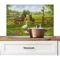 KitchenYeah Spatscherm keuken 80x55 cm - Kookplaat achterwand Ezels - Ganzen - Kleurrijk - Muurbeschermer - Spatwand fornuis - Hoogwaardig aluminium
