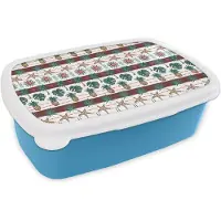 MuchoWow Broodtrommel Blauw - Lunchbox Nostalgisch - Kust - Zee - Tropisch - Multi - Brooddoos 18x12x6 cm - Brood lunch box - Broodtrommels voor kinderen en volwassenen