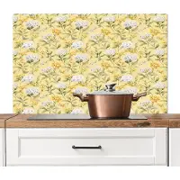 KitchenYeah Spatscherm keuken 100x65 cm - Kookplaat achterwand Frans - Citroen - Bloesem - Wit - Geel - Muurbeschermer - Spatwand fornuis - Hoogwaardig aluminium