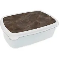 MuchoWow Broodtrommel Wit - Lunchbox Bruin marmer - Organisch - Natuursteen - Brooddoos 18x12x6 cm - Brood lunch box - Broodtrommels voor kinderen en volwassenen