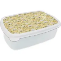MuchoWow Broodtrommel Wit - Lunchbox Frans - Citroen - Bloesem - Wit - Geel - Brooddoos 18x12x6 cm - Brood lunch box - Broodtrommels voor kinderen en volwassenen