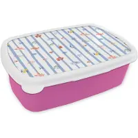 MuchoWow Broodtrommel Roze - Lunchbox Italiaans - Zee - Sfeer - Strand - Blauw - Multi - Brooddoos 18x12x6 cm - Brood lunch box - Broodtrommels voor kinderen en volwassenen