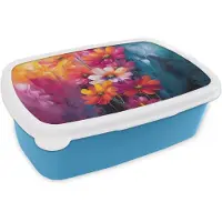 MuchoWow Broodtrommel Blauw - Lunchbox Felle bloemen - Dynamisch - Levendig - Brooddoos 18x12x6 cm - Brood lunch box - Broodtrommels voor kinderen en volwassenen