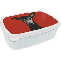 MuchoWow Broodtrommel Wit - Lunchbox Windhond - Minimalistisch - Rood - Brooddoos 18x12x6 cm - Brood lunch box - Broodtrommels voor kinderen en volwassenen