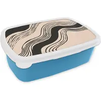MuchoWow Broodtrommel Blauw - Lunchbox Golven - Zwart - Zandkleur - Brooddoos 18x12x6 cm - Brood lunch box - Broodtrommels voor kinderen en volwassenen