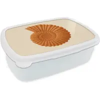 MuchoWow Broodtrommel Wit - Lunchbox Schelp - Oranje - Ribbels - Brooddoos 18x12x6 cm - Brood lunch box - Broodtrommels voor kinderen en volwassenen